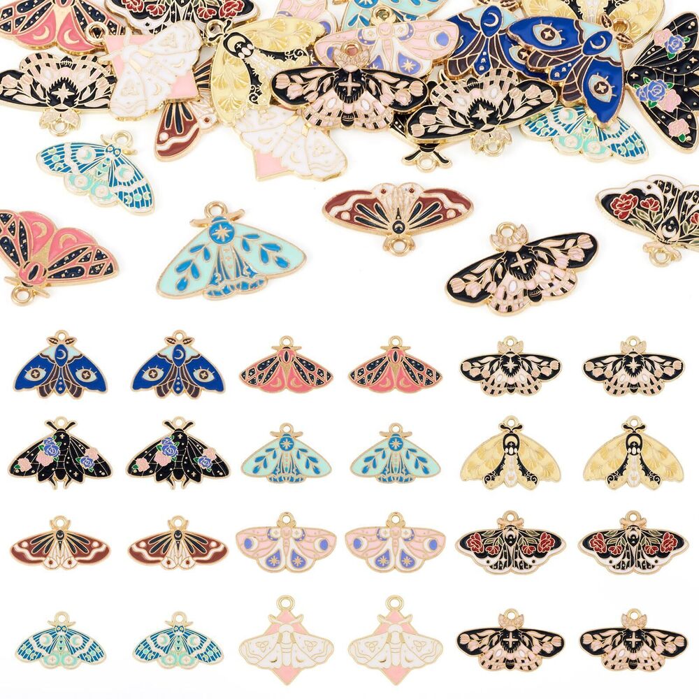 5542 24Pcs Gold Enamel Butterfly Charms Gothic Style Alloy Enamel Pendants